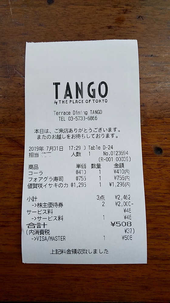 一家ダイニング　優待　TANGOの画像