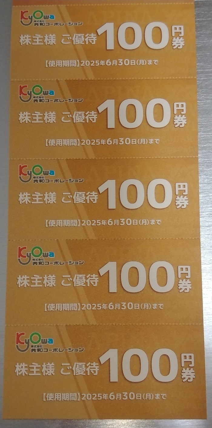 共和コーポレーション(6570)【株主優待】2024年3月権利の優待券とギフトカードが到着！優待券はアピナ、ヤズなどで使えます！