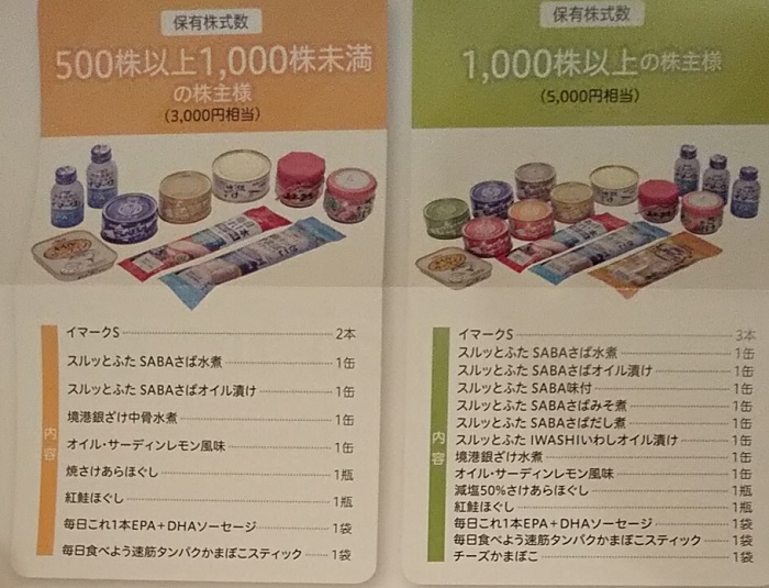 【株主優待】日本水産 （1332）! 自社商品セット（ＥＰＡドリンク・瓶詰・缶詰等）がもらえる！