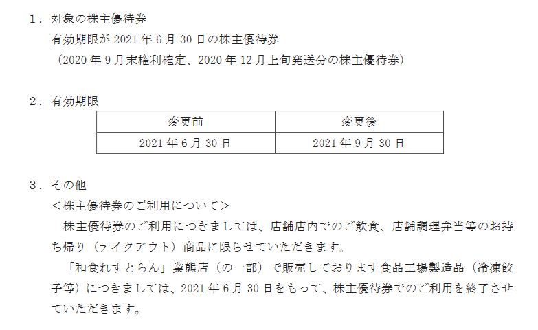 株主優待】テンアライド （8207） 優待券有効期限延長！2021年6月30日 