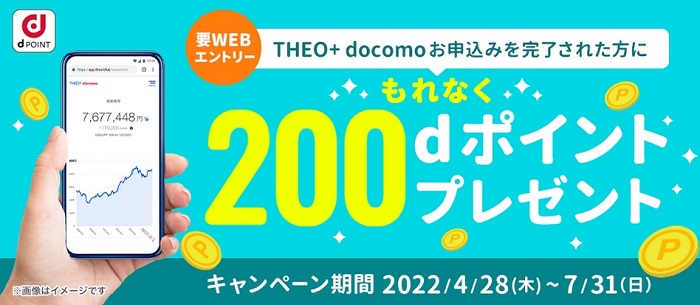 キャンペーン期間中にTHEO+ docomoのお申込み完了された方に、もれなくdポイント200ポイントをプレゼント！