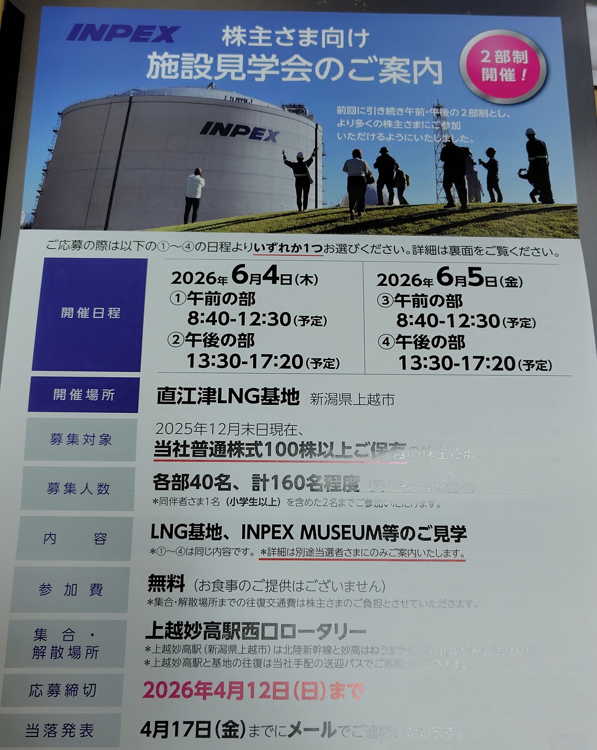 INPEX(1605)【株主優待】2025年12月権利のクオカード!400株3年以上3,000円、800株3年以上8,000円!