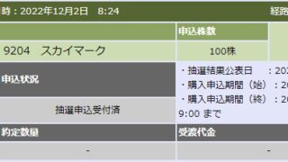 【IPO】スカイマーク(9204) の抽選結果が出ました！大和証券で当選！補欠も多数！