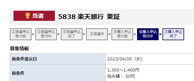 【IPO】楽天銀行(5838)が複数当選！仮条件上限1400円で決定！海外配分増で期待！