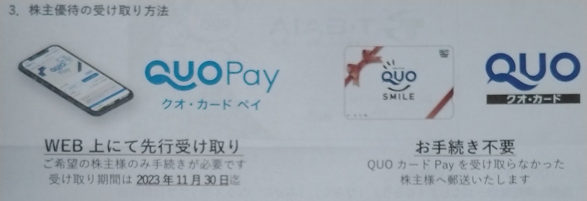 ティーガイア(3738)【株主優待】2023年9月権利の案内が到着！クオカード、QUOカードPayが選べます！