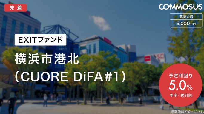 【COMMOSUS(コモサス)】 横浜市港北 EXITファンド (CUORE DiFA#1) 利回り5%で運用期間6か月！2023年12月18日 13:00 募集開始！