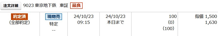 【IPO】東京メトロ(9023)上場！初値は1,630円！公開価格を約36%上回る！200株だけ残しました！