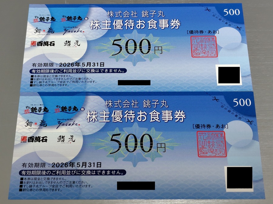 銚子丸(3075)【株主優待】2025年8月権利!銚子丸、銚子丸 雅、百萬石、鮨Yasuke、鮨元、Standing 鮨 Bar Yasukeで利用可能!