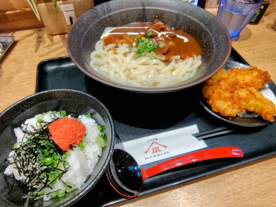 ガーデン(274A)【株主優待利用】山下本気うどんで満腹セット 牛すじカレーうどん(大)、明太めし、とり天!