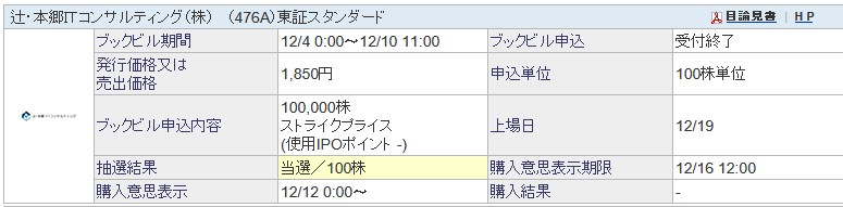 【IPO】辻・本郷ITコンサルティング(476A)が当選！初値予想もしてみました！